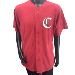 Vintage Majestic Cincinnati Reds Mens XL USA Red Button Up Cotton Baseball Shirt